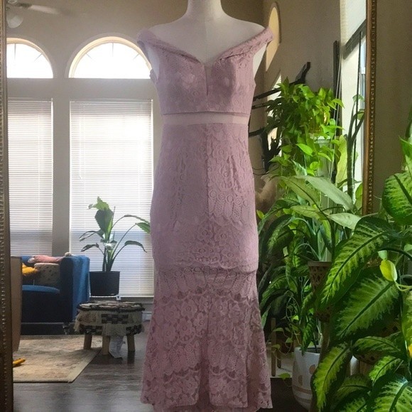 Pink Lace off shoulder Dress - Picture 1 of 10